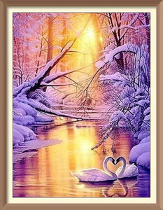 Winter Sunset on Swan Lake - Diamond Paintings - Diamond Art - Paint With Diamonds - Legendary DIY - Best price - Premium - Free Shipping - Arts and Crafts