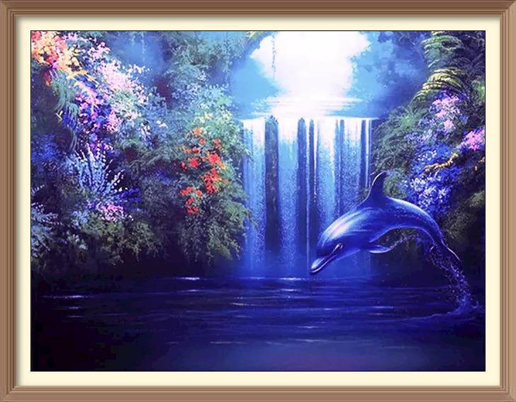 Dolphin under purple Moon Light Waterfall - Diamond Paintings - Diamond Art - Paint With Diamonds - Legendary DIY - Best price - Premium - Free Shipping - Arts and Crafts