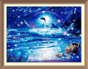 Dolphins Dancing in the Moonlight - Diamond Paintings - Diamond Art - Paint With Diamonds - Legendary DIY - Best price - Premium - Free Shipping - Arts and Crafts