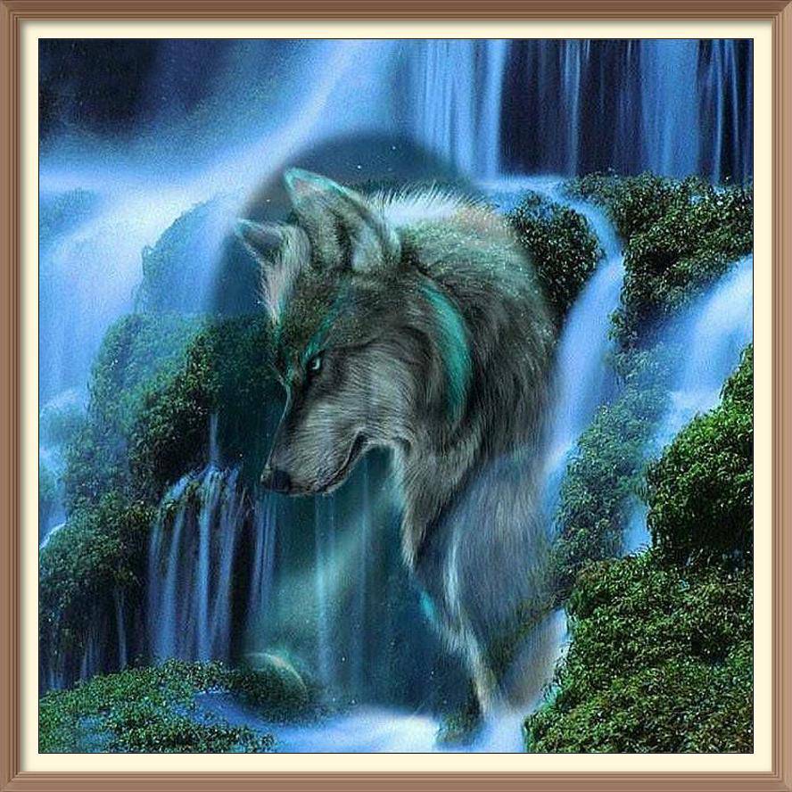 Waterfall Wolf - Diamond Paintings - Diamond Art - Paint With Diamonds - Legendary DIY - Best price - Premium - Free Shipping - Arts and Crafts