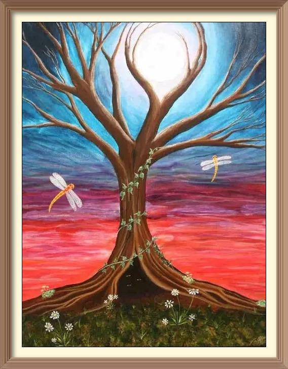 Dragonfly around the Tree - Diamond Paintings - Diamond Art - Paint With Diamonds - Legendary DIY - Best price - Premium - Free Shipping - Arts and Crafts